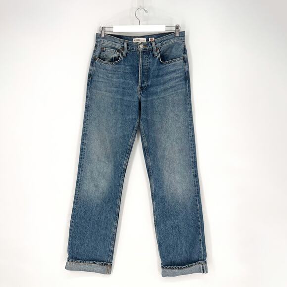 RE/DONE Originals 90s Relaxed Straight Jeans Medium Speckle Women’s Size 26 USA - Picture 2 of 8